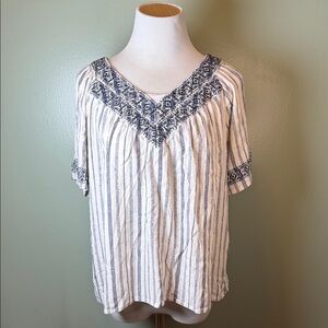 Blue and White Embroidered Women's Top